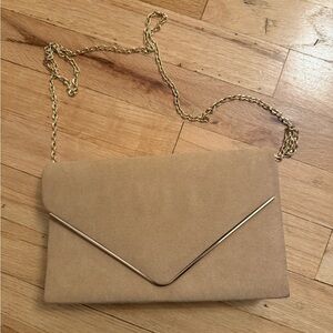 Tan Envelope Clutch with Removable Gold Chain
